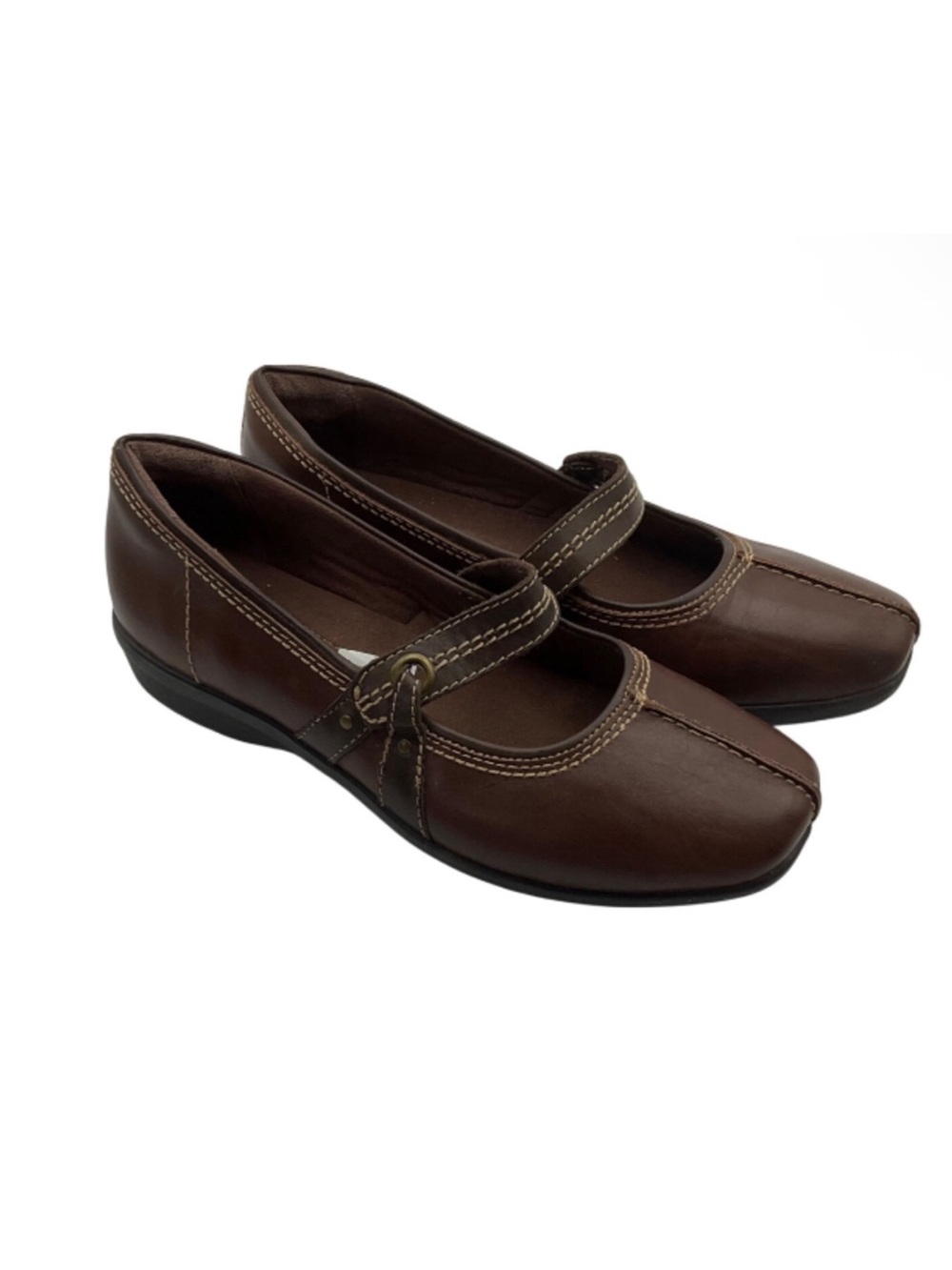 Clarks Womens 10 Haydn Mary Jane Shoes Brown Leather Soft Cushion Comfort